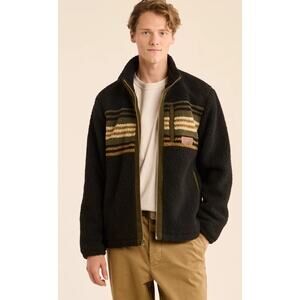 $210 Pendleton Tahuya Berber Fleece & Canvas zip jacket Black Striped Men XL